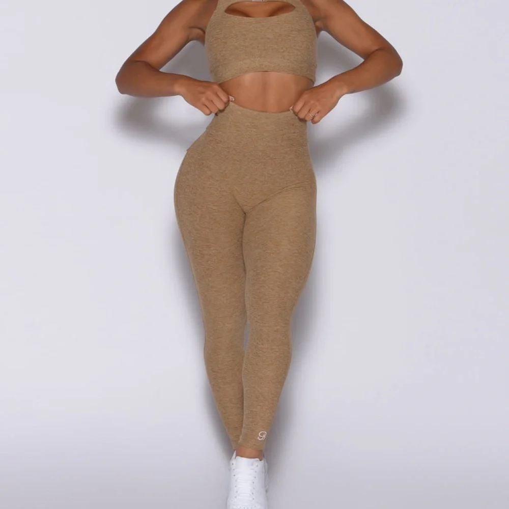 Bombshell Sportswear Tan Leggings High-Waisted Stretchy - Picture 2 of 2